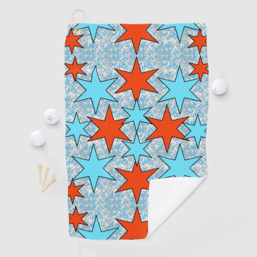 Blauw en rood Star-patroon Golfhanddoek (Insitu)