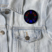 Blauw en rood sterburstpatroon ronde button 5,7 cm (In situ)