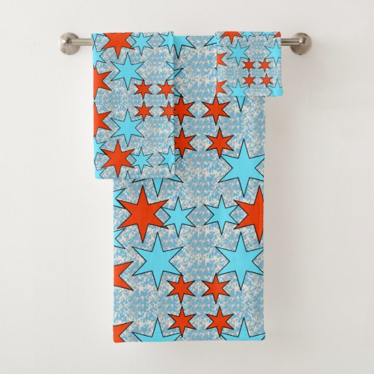 Blauw en rood sterpatroon bad handdoek (Insitu)