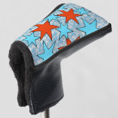 Blauw en rood sterpatroon golfheadcover (3/4 voorkant)