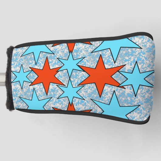 Blauw en rood sterpatroon golfheadcover (Voorkant)