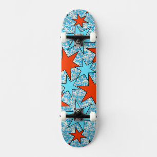 Blauw en rood sterpatroon persoonlijk skateboard