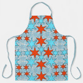 Blauw en rood sterpatroon schort (Voorkant)