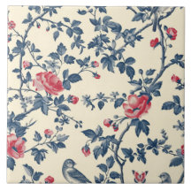 Blauw en rood Toile de Jouy bloemen