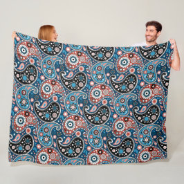 Blauw en rood traditioneel printpatroon fleece deken