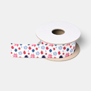 Blauw en rood verfspatten satijnen lint