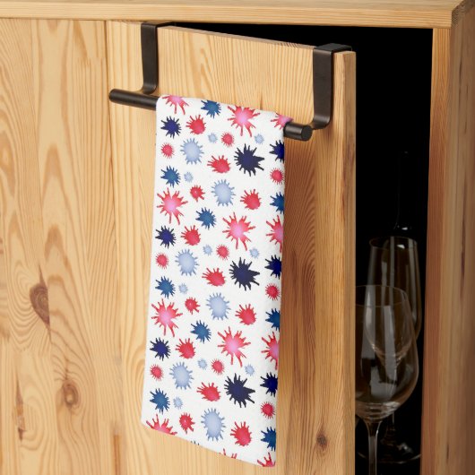 Blauw en rood verfspatten theedoek (Derde Gevouwen)