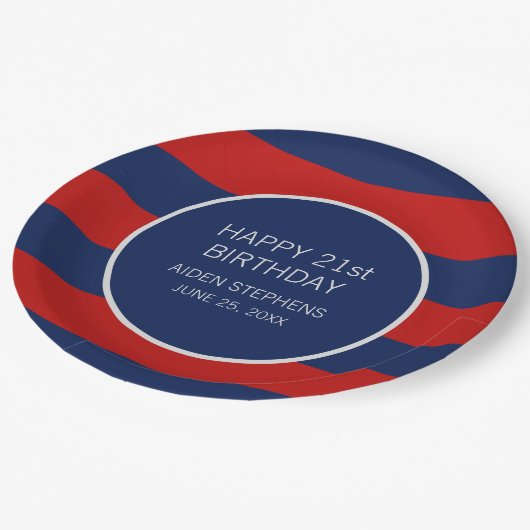 Blauw en rood verjaardagsfeest papieren bordje (Gekanteld)