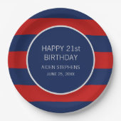 Blauw en rood verjaardagsfeest papieren bordje (Voorkant)