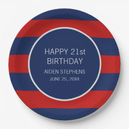 Blauw en rood verjaardagsfeest papieren bordje