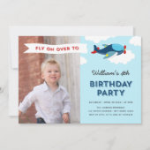 Blauw en rood vliegtuig foto verjaardagsfeestje kaart (Voorkant)