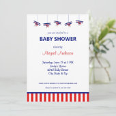 Blauw en Rood Vliegtuig Gestreept Baby shower Invi Kaart (Staand voorkant)