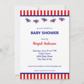 Blauw en Rood Vliegtuig Gestreept Baby shower Kaart (Voorkant)