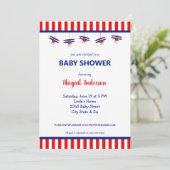 Blauw en Rood Vliegtuig Gestreept Baby shower Kaart (Staand voorkant)
