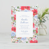 Blauw en rood Waterverf Bloemenfeest Uitnodiging (Staand voorkant)