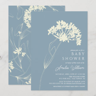 Blauw en room Modern Floral Baby shower Kaart