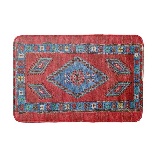 Blauw en Roos Antiek Turks-Oriental Rug Design Badmat (Voorkant)