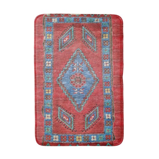 Blauw en Roos Antiek Turks-Oriental Rug Design Badmat (Voorkant Verticaal)