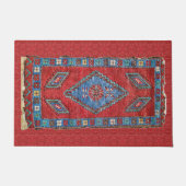 Blauw en Roos Antiek Turks-Oriental Rug Design Deurmat (Voorkant)