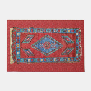 Blauw en Roos Antiek Turks-Oriental Rug Design Deurmat