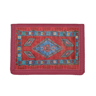 Blauw en Roos Antiek Turks-Oriental Rug Design Drievoud Portemonnee