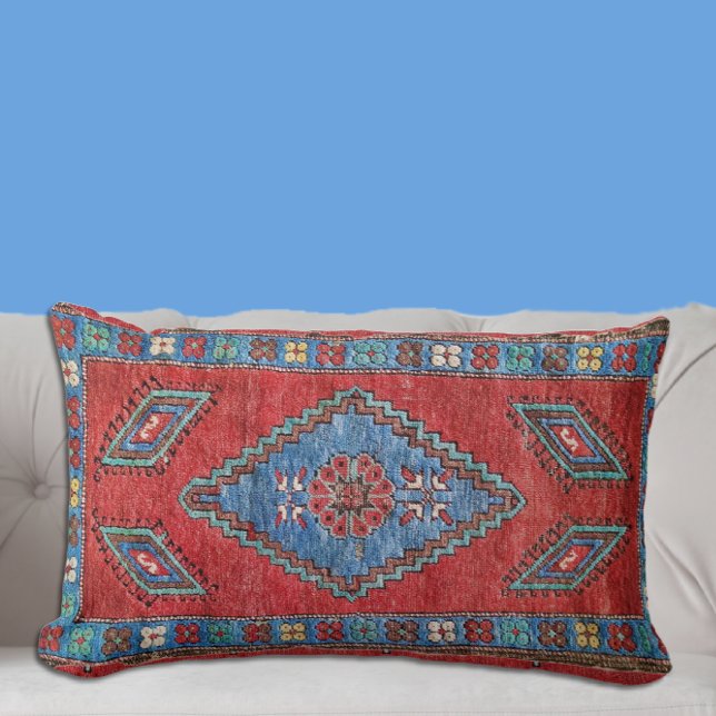 Blauw en Roos Antiek Turks-Oriental Rug Design Kussen (Creator heeft geüpload)