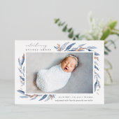 Blauw en Roos botanisch | Aankondiging Folie geboo (Staand Voorkant)