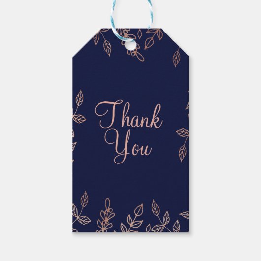 Blauw en Roos Glam Botanische Elegant Weddenschap Cadeaulabel (Voorkant)