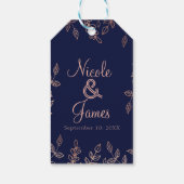 Blauw en Roos Glam Botanische Elegant Weddenschap Cadeaulabel (Achterkant)