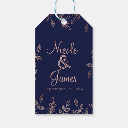 Blauw en Roos Glam Botanische Elegant Weddenschap Cadeaulabel (Achterkant)