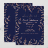 Blauw en Roos Glam Botanische Elegant Weddenschap Kaart (Voorkant / Achterkant)