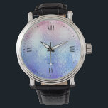 Blauw en roos goudbruin glasblauw horloge<br><div class="desc">IJzige glazen textuur. Elegant eenvoudig modern ombre blauw tot roos-goud.</div>