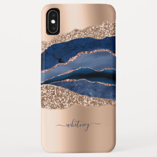 Blauw en Roos goudvloeistof Elegant Agate Marble Case-Mate iPhone Case (Achterkant)