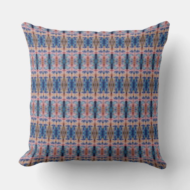 Blauw en Roos Roze Patroonkussen Kussen (Voorkant)