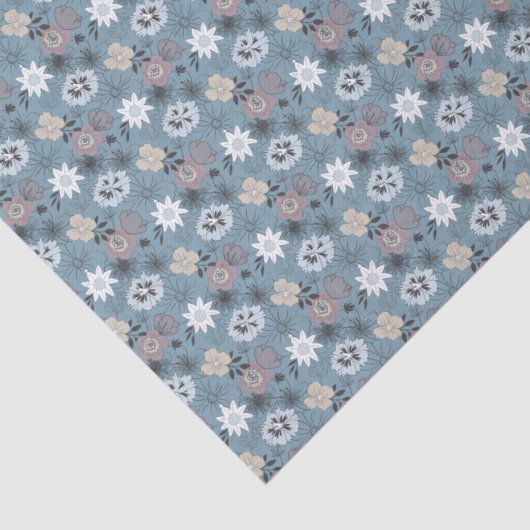 Blauw en Roos stijlvol, klein bloemenpatroon Tissuepapier (Detail)