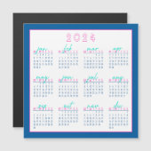 Blauw en Roze 2024 Maandag-Start Kalender Magneet (Voorkant / Achterkant)
