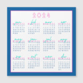 Blauw en Roze 2024 Maandag-Start Kalender Magneet (Voorkant)