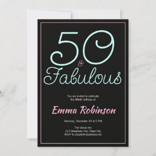 Blauw en roze "50 en Fabulous" Vijftigste verjaard Kaart
