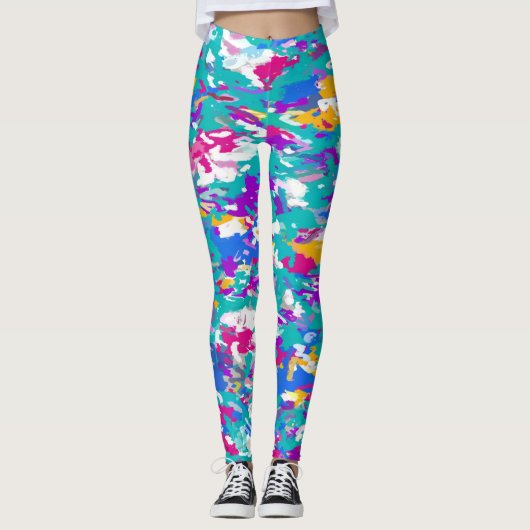 Blauw en roze Abstract Leggings (Voorkant)