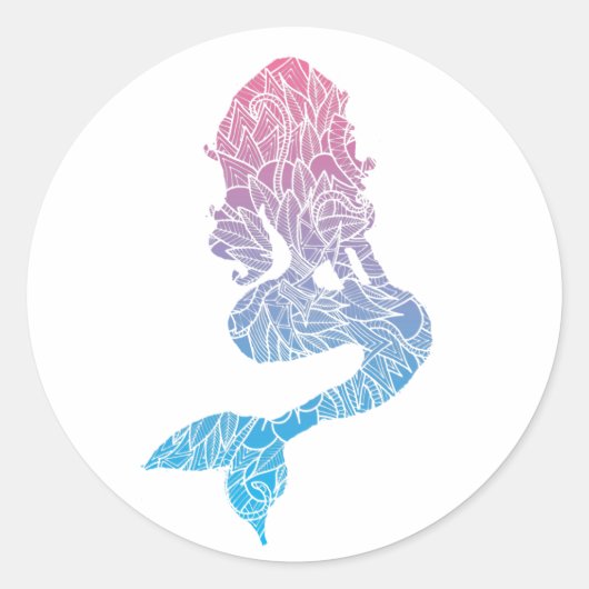 Blauw en roze Abstract Zeemeermin Tattoo Ronde Sticker (Voorkant)