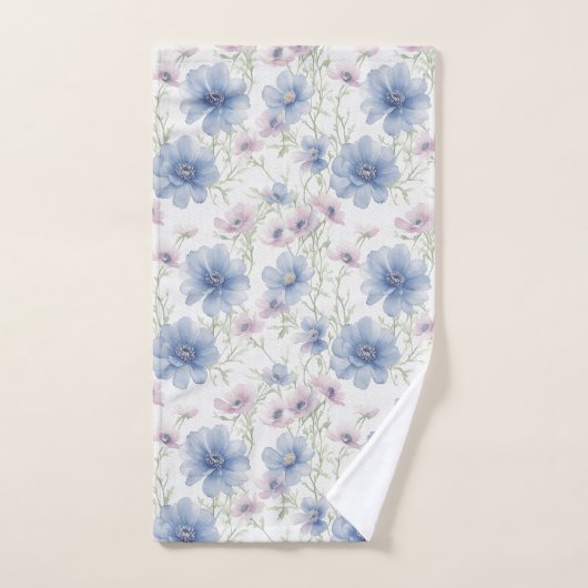 Blauw en roze anemoon bad handdoek (Handdoek)