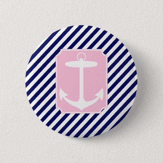 Blauw en roze anker ronde button 5,7 cm (Voorkant)