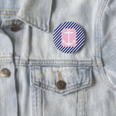 Blauw en roze anker ronde button 5,7 cm (In situ)