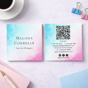 Blauw en Roze Aquarel Abstract Schilderij QR Code Vierkante Visitekaartje
