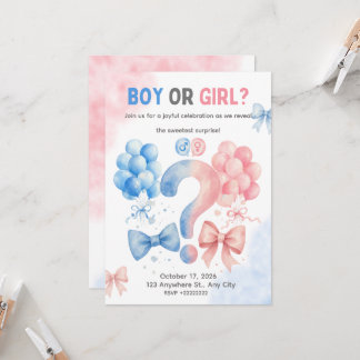 Blauw en Roze Aquarel Geslacht Onthulling Uitnodig Kaart