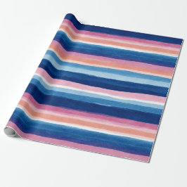 Blauw en Roze Aquarel Kuststrepen Cadeaupapier