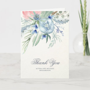 Blauw en Roze Aquarel Pioenrozen Bedankt