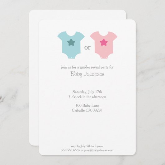 Blauw en roze Baby Bodysuit Baby Uitnodiging openb (Voorkant / Achterkant)