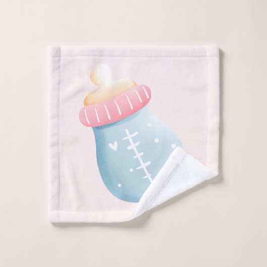 Blauw- en roze Baby flesflesje Bad Handdoek (Wasdoekje)