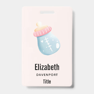 Blauw en roze Baby flesje Badge